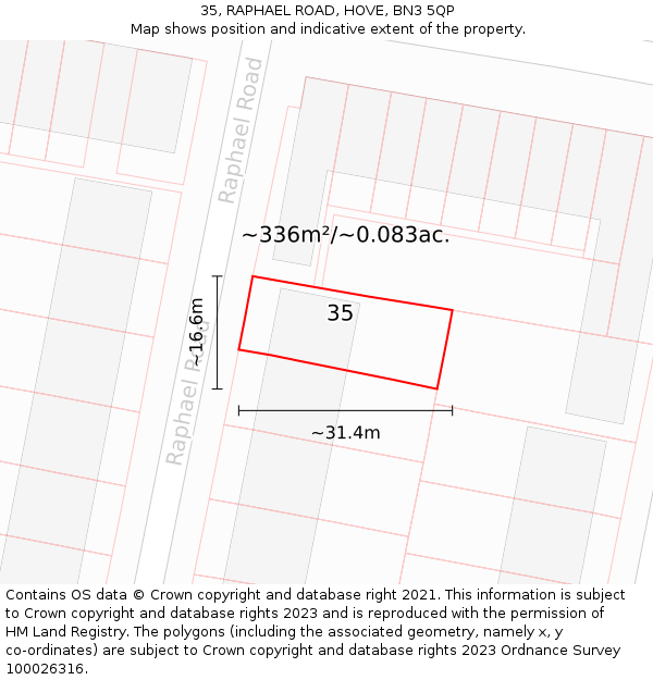 35, RAPHAEL ROAD, HOVE, BN3 5QP: Plot and title map