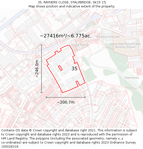 35, RAYNERS CLOSE, STALYBRIDGE, SK15 1TJ: Plot and title map