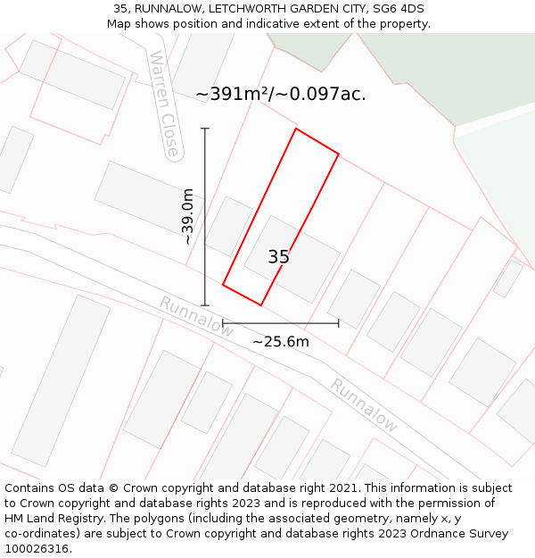 35, RUNNALOW, LETCHWORTH GARDEN CITY, SG6 4DS: Plot and title map