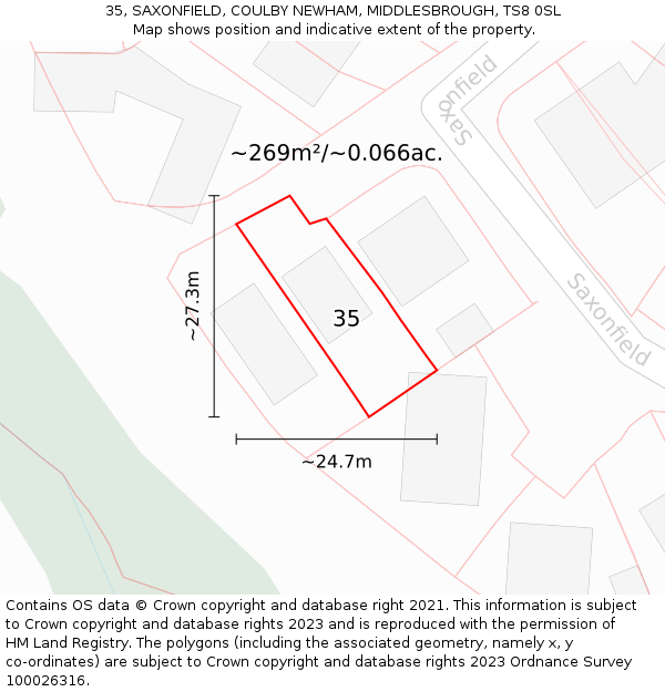 35, SAXONFIELD, COULBY NEWHAM, MIDDLESBROUGH, TS8 0SL: Plot and title map