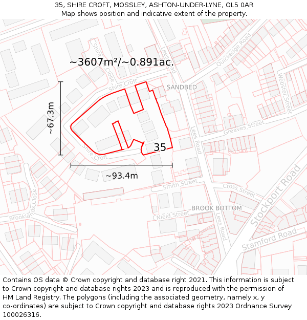 35, SHIRE CROFT, MOSSLEY, ASHTON-UNDER-LYNE, OL5 0AR: Plot and title map