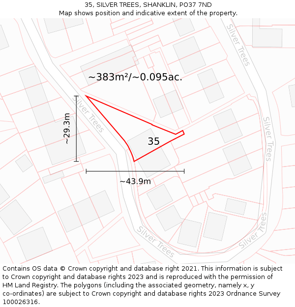 35, SILVER TREES, SHANKLIN, PO37 7ND: Plot and title map