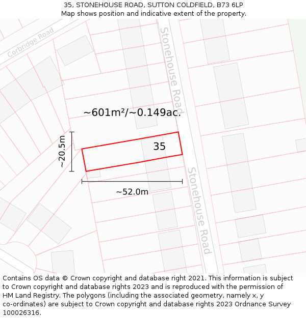 35, STONEHOUSE ROAD, SUTTON COLDFIELD, B73 6LP: Plot and title map