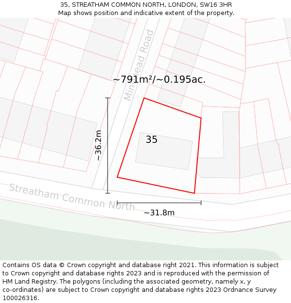 35, STREATHAM COMMON NORTH, LONDON, SW16 3HR: Plot and title map