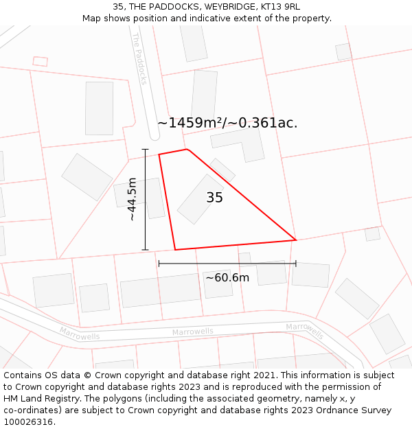 35, THE PADDOCKS, WEYBRIDGE, KT13 9RL: Plot and title map