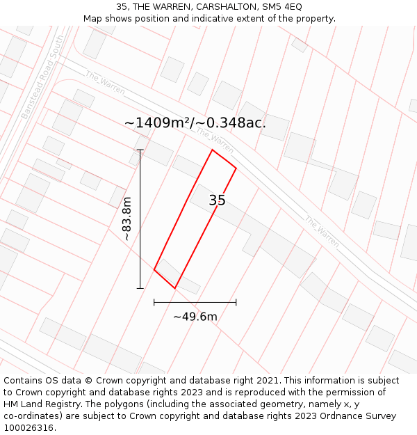 35, THE WARREN, CARSHALTON, SM5 4EQ: Plot and title map