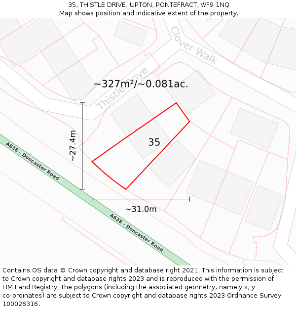 35, THISTLE DRIVE, UPTON, PONTEFRACT, WF9 1NQ: Plot and title map