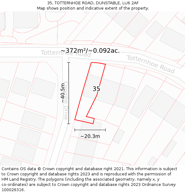 35, TOTTERNHOE ROAD, DUNSTABLE, LU6 2AF: Plot and title map