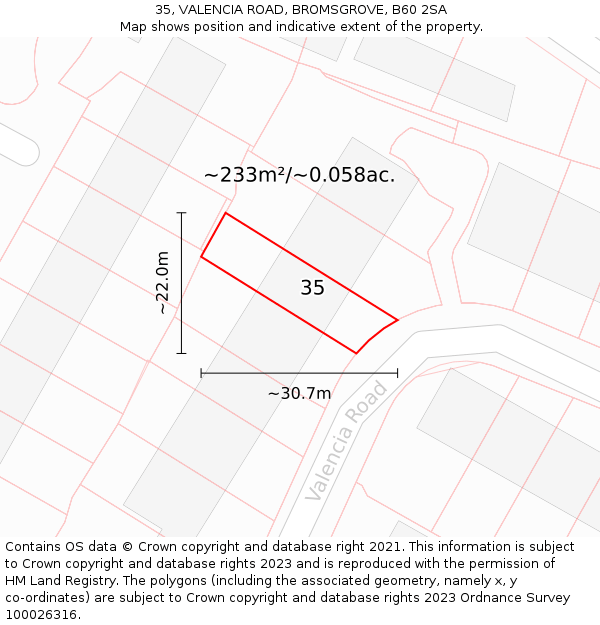 35, VALENCIA ROAD, BROMSGROVE, B60 2SA: Plot and title map