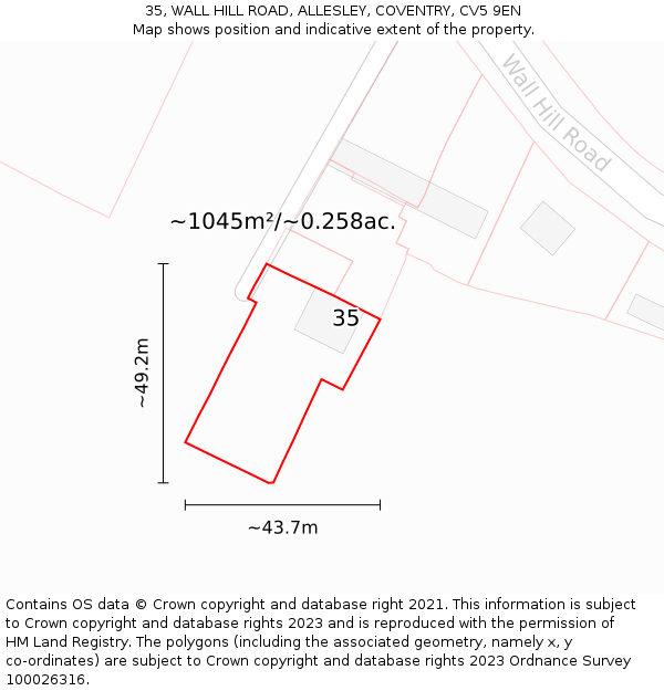 35, WALL HILL ROAD, ALLESLEY, COVENTRY, CV5 9EN: Plot and title map