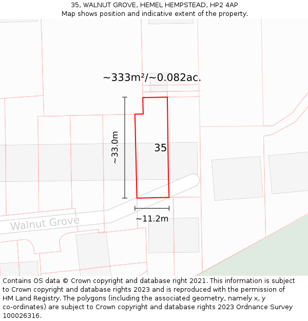 35, WALNUT GROVE, HEMEL HEMPSTEAD, HP2 4AP: Plot and title map