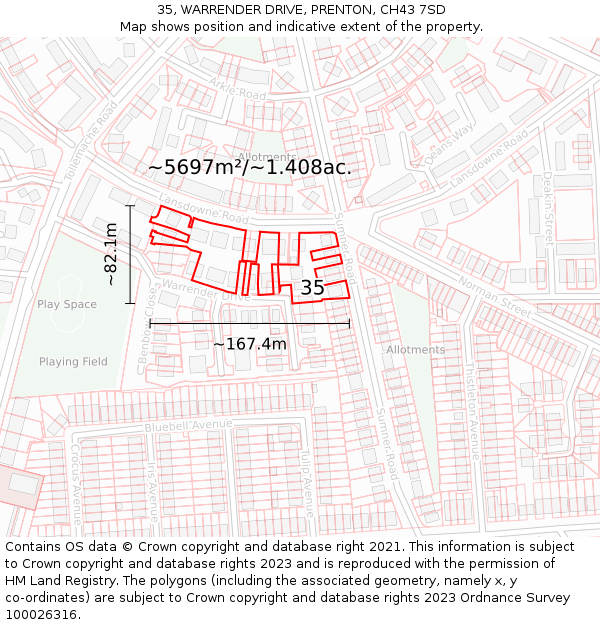 35, WARRENDER DRIVE, PRENTON, CH43 7SD: Plot and title map