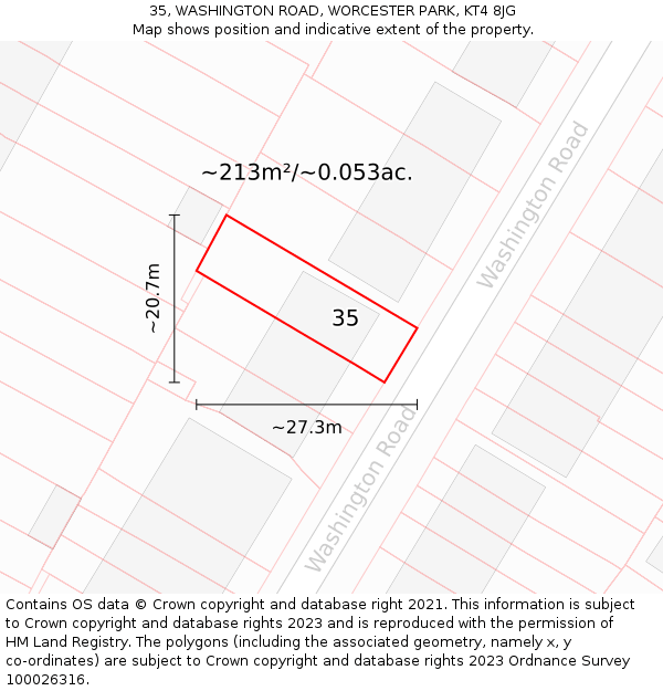 35, WASHINGTON ROAD, WORCESTER PARK, KT4 8JG: Plot and title map