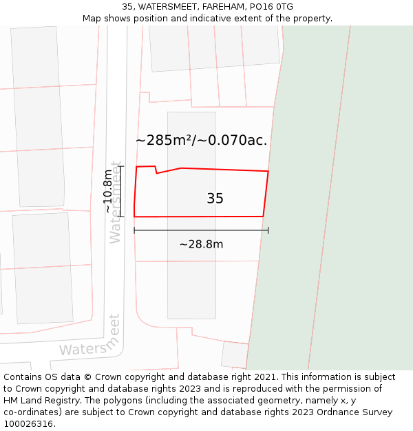 35, WATERSMEET, FAREHAM, PO16 0TG: Plot and title map