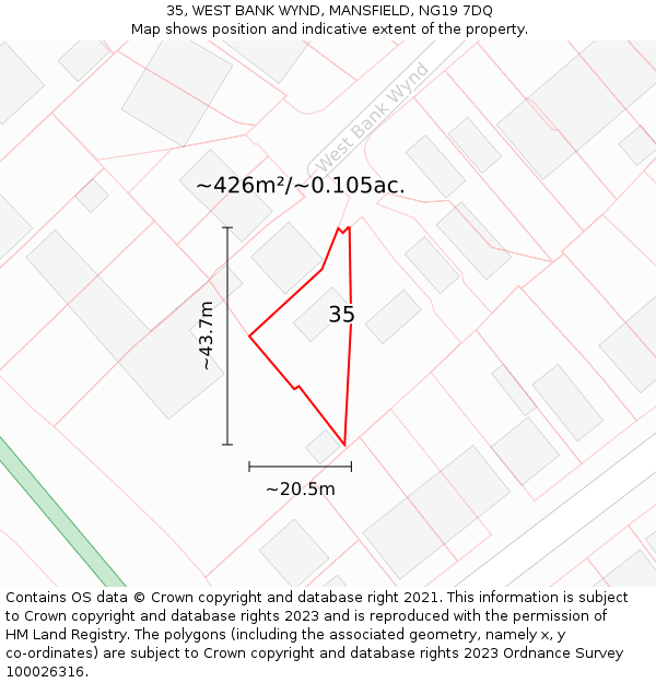 35, WEST BANK WYND, MANSFIELD, NG19 7DQ: Plot and title map