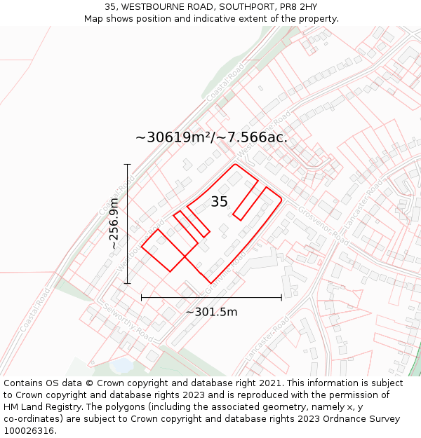 35, WESTBOURNE ROAD, SOUTHPORT, PR8 2HY: Plot and title map