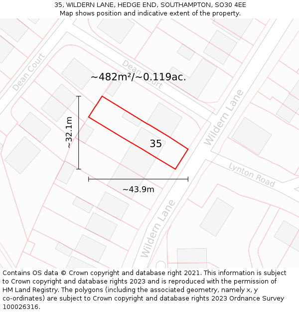 35, WILDERN LANE, HEDGE END, SOUTHAMPTON, SO30 4EE: Plot and title map