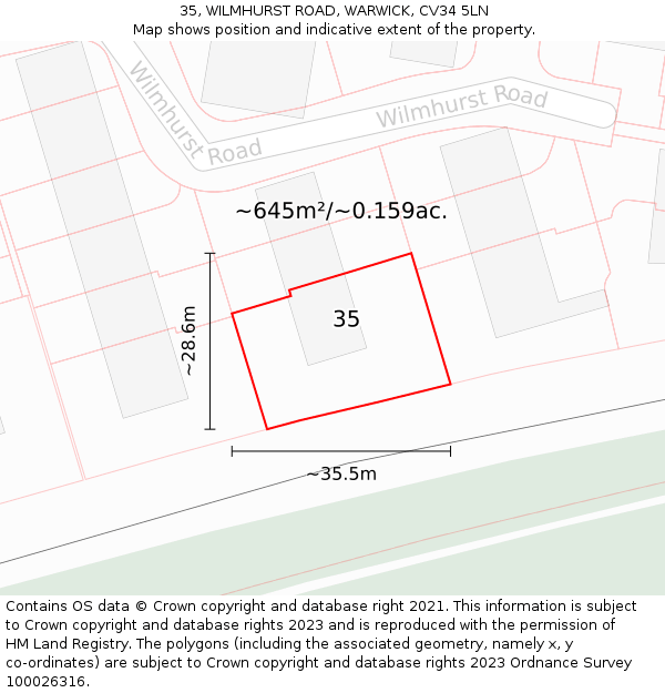 35, WILMHURST ROAD, WARWICK, CV34 5LN: Plot and title map