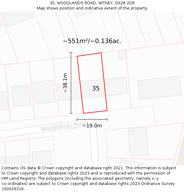 35, WOODLANDS ROAD, WITNEY, OX28 2DR: Plot and title map