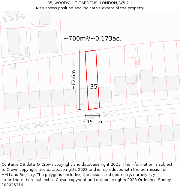 35, WOODVILLE GARDENS, LONDON, W5 2LL: Plot and title map