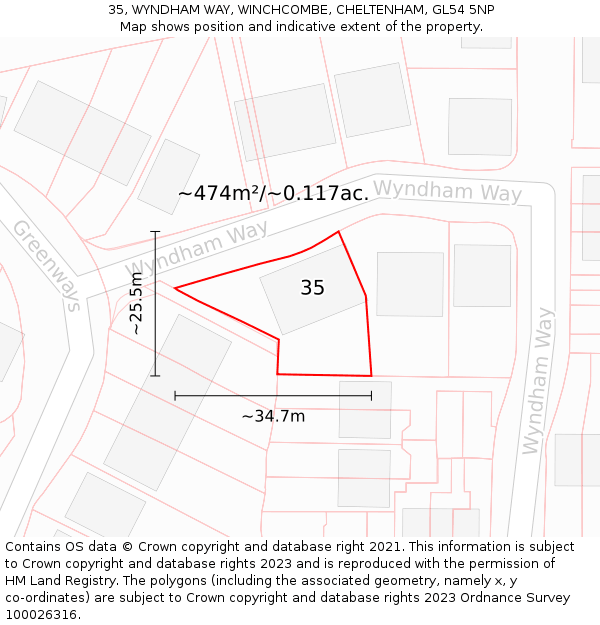 35, WYNDHAM WAY, WINCHCOMBE, CHELTENHAM, GL54 5NP: Plot and title map