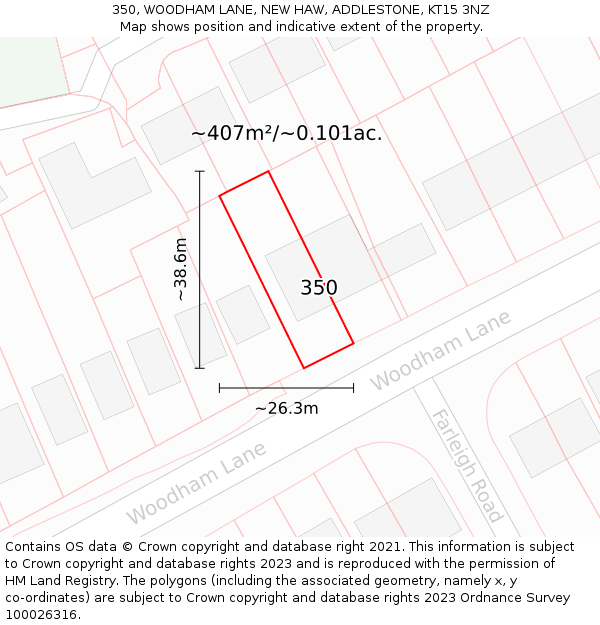 350, WOODHAM LANE, NEW HAW, ADDLESTONE, KT15 3NZ: Plot and title map