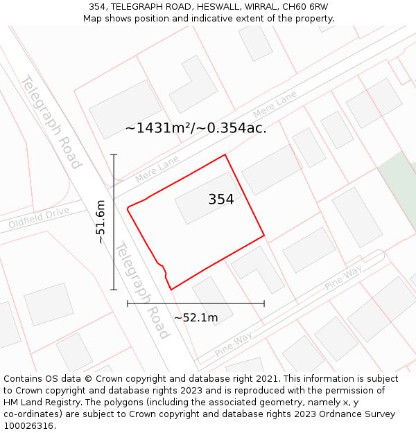 354, TELEGRAPH ROAD, HESWALL, WIRRAL, CH60 6RW: Plot and title map