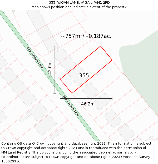 355, WIGAN LANE, WIGAN, WN1 2RD: Plot and title map