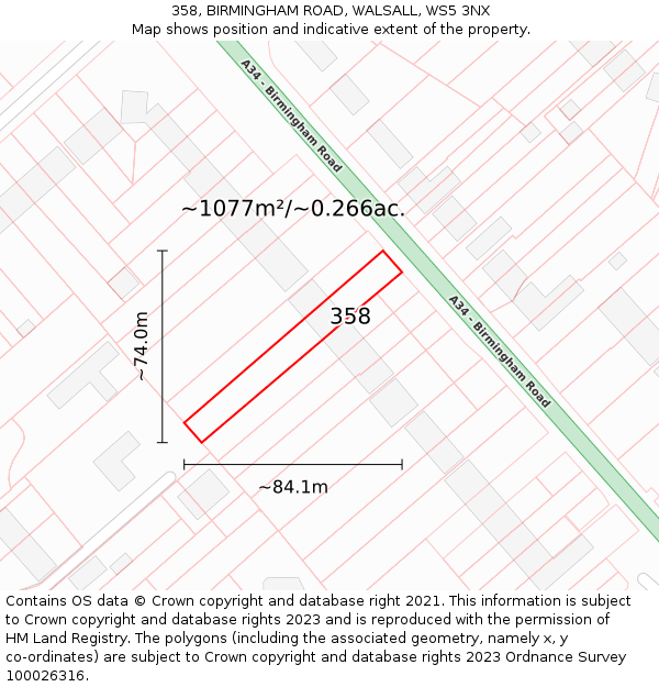 358, BIRMINGHAM ROAD, WALSALL, WS5 3NX: Plot and title map