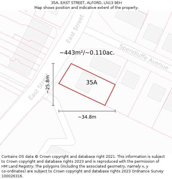 35A, EAST STREET, ALFORD, LN13 9EH: Plot and title map