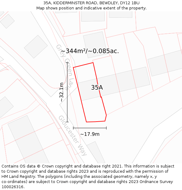 35A, KIDDERMINSTER ROAD, BEWDLEY, DY12 1BU: Plot and title map