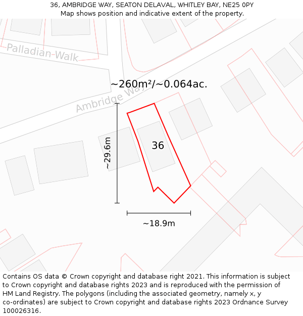 36, AMBRIDGE WAY, SEATON DELAVAL, WHITLEY BAY, NE25 0PY: Plot and title map