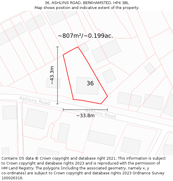 36, ASHLYNS ROAD, BERKHAMSTED, HP4 3BL: Plot and title map