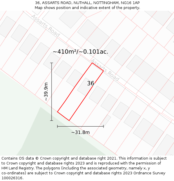 36, ASSARTS ROAD, NUTHALL, NOTTINGHAM, NG16 1AP: Plot and title map