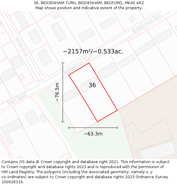 36, BIDDENHAM TURN, BIDDENHAM, BEDFORD, MK40 4AZ: Plot and title map