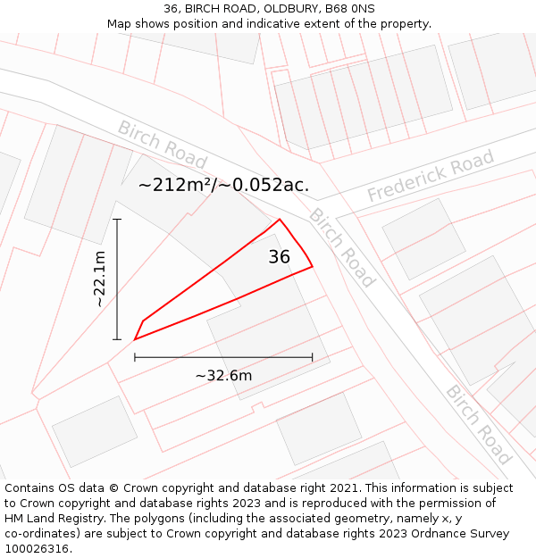 36, BIRCH ROAD, OLDBURY, B68 0NS: Plot and title map