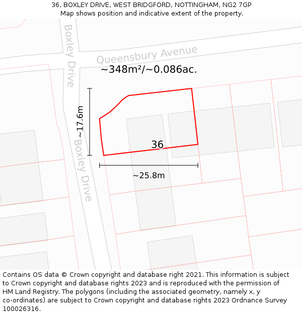 36, BOXLEY DRIVE, WEST BRIDGFORD, NOTTINGHAM, NG2 7GP: Plot and title map