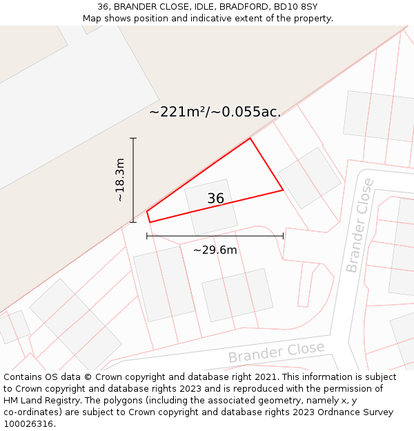 36, BRANDER CLOSE, IDLE, BRADFORD, BD10 8SY: Plot and title map