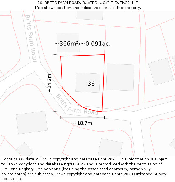 36, BRITTS FARM ROAD, BUXTED, UCKFIELD, TN22 4LZ: Plot and title map