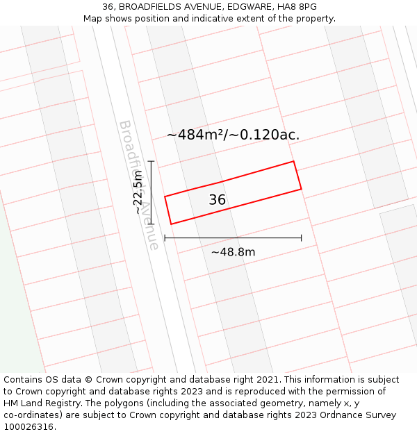 36, BROADFIELDS AVENUE, EDGWARE, HA8 8PG: Plot and title map