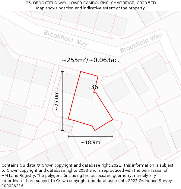 36, BROOKFIELD WAY, LOWER CAMBOURNE, CAMBRIDGE, CB23 5ED: Plot and title map