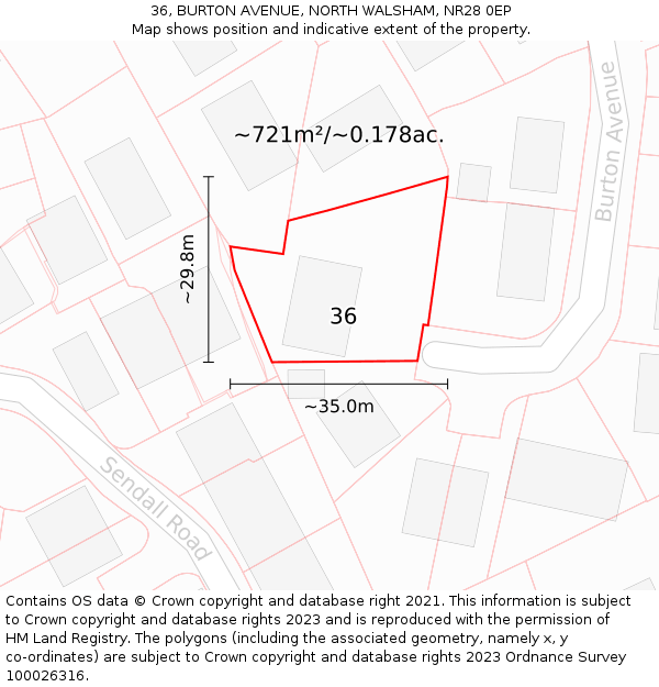 36, BURTON AVENUE, NORTH WALSHAM, NR28 0EP: Plot and title map