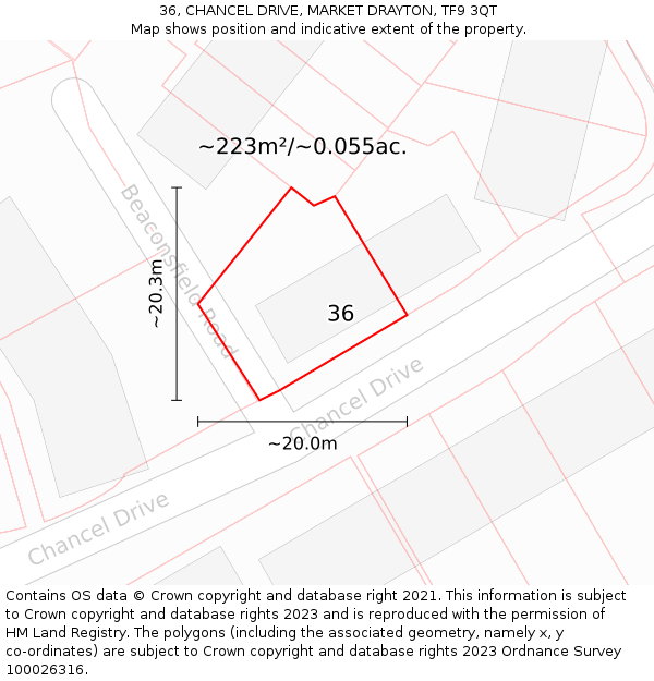 36, CHANCEL DRIVE, MARKET DRAYTON, TF9 3QT: Plot and title map