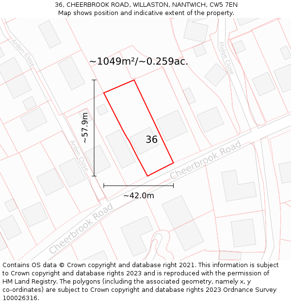 36, CHEERBROOK ROAD, WILLASTON, NANTWICH, CW5 7EN: Plot and title map