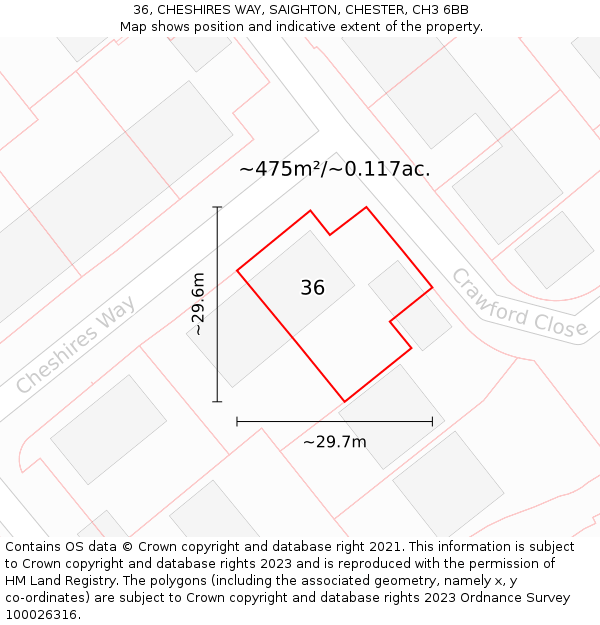 36, CHESHIRES WAY, SAIGHTON, CHESTER, CH3 6BB: Plot and title map