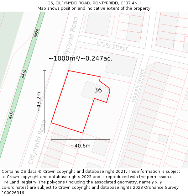 36, CILFYNYDD ROAD, PONTYPRIDD, CF37 4NH: Plot and title map