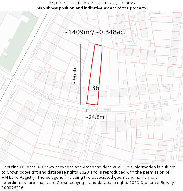 36, CRESCENT ROAD, SOUTHPORT, PR8 4SS: Plot and title map