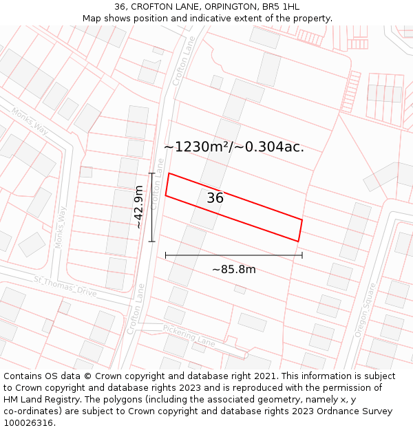 36, CROFTON LANE, ORPINGTON, BR5 1HL: Plot and title map