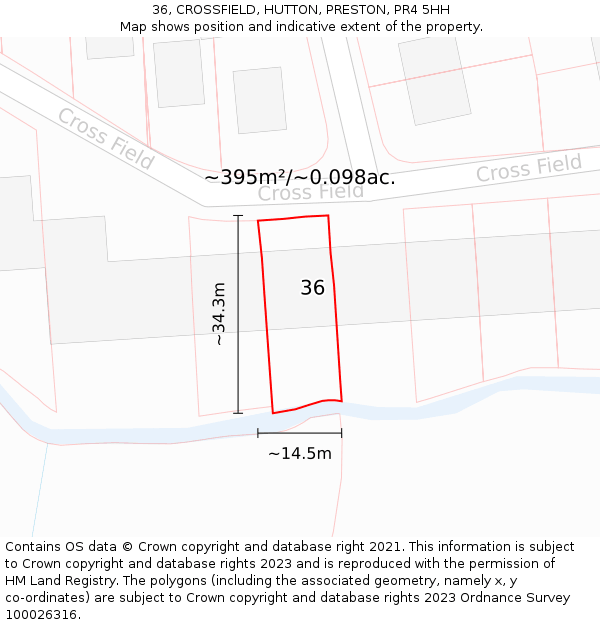 36, CROSSFIELD, HUTTON, PRESTON, PR4 5HH: Plot and title map