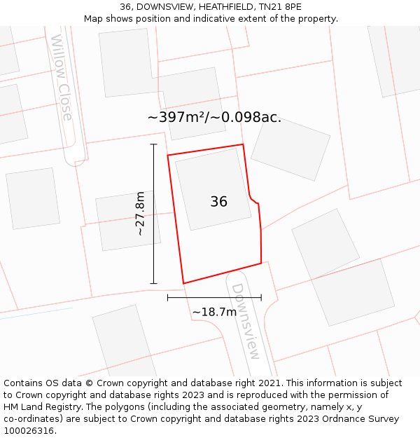 36, DOWNSVIEW, HEATHFIELD, TN21 8PE: Plot and title map